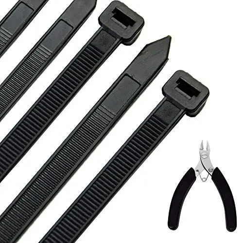 Produktbild: Kabelbinder 100 Stück 300 mm x 7,6 mm, UV-Beständig ultra starke Kabelbinder Schwarz mit 60 kg Zugfestigkeit, Hitzebeständig, Langlebig Nylon Kabelbinder mit Zange