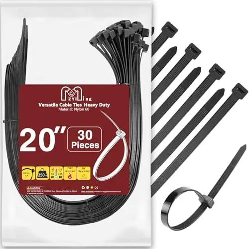 Produktbild: Kabelbinder Große 500mm Kabelbinder Schwarz Breit 12,4mm X 50cm Kabelbinder Lang Wetterfest 113 kg Zug Kabelbinder UV Beständig Für Balkon Sichtschutz, Pergola 30Pcs Kabelbinder Stark