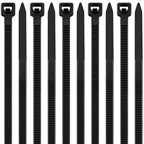 Produktbild: Kabelbinder Schwarz, 100 Stück Industrie Cable Ties, 200mm x 3,6mm Mehrzweck UV-Beständig Langlebig Klein Nylon Selbstsicherndes Zip Tie mit 18kg für Gartenarbeit, Hause, Büro, Werkstatt und den Auße