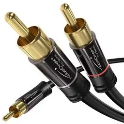 Produktbild: KabelDirekt – 2 m – Cinch-Y-Kabel, 1 Cinch auf 2 Cinch, Stereo-Audiokabel (Koax-Kabel, RCA-Stecker/Stecker, analog/digital, Adapter für Subwoofer/Verstärker/HiFi und Heimkino/Receiver, schwarz)