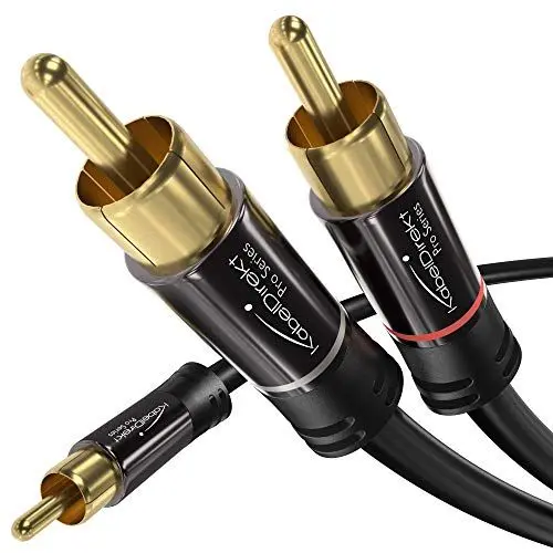 Produktbild: KabelDirekt – 2m – Cinch-Y-Kabel, 1 Cinch auf 2 Cinch, Stereo-Audiokabel (Koax-Kabel, RCA-Stecker/Stecker, analog/digital, Adapter für Subwoofer/Verstärker/HiFi und Heimkino/Receiver, schwarz)