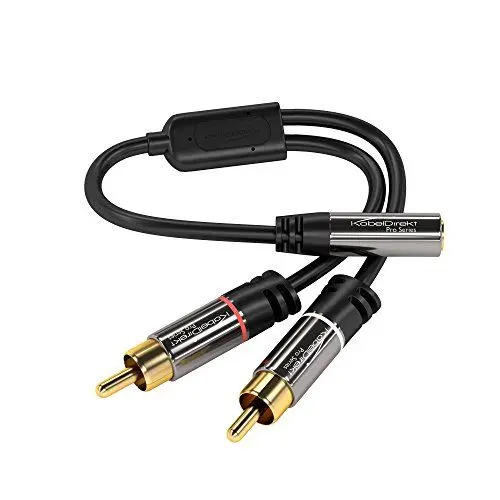 Produktbild: KabelDirekt – 3,5mm Adapter Kabel – 0,2m (2 x Cinch Stecker > 3,5mm Buchse, 3-polig) – PRO Series