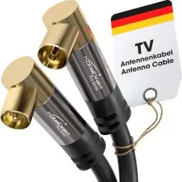 Produktbild: KabelDirekt – 4K Antennenkabel, Koaxialkabel, TV Kabel 90° gewinkelt – 1 m – Fernsehkabel digital & analog, bruchfeste Metallstecker (Winkel-Stecker/Winkel-Buchse, für DVB-C, DVB-T, DVB-S, schwarz)