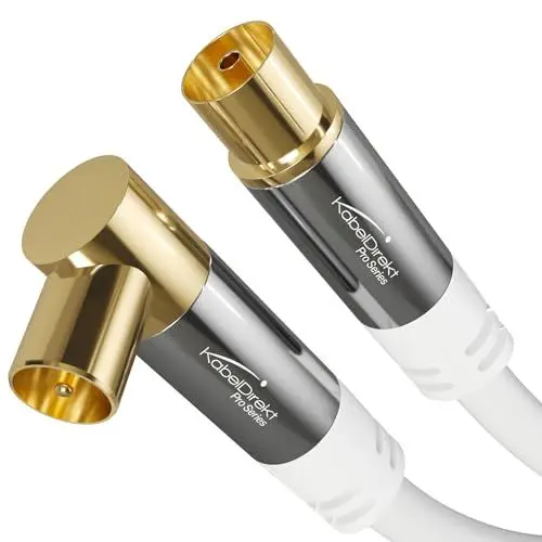 Produktbild: KabelDirekt – 4K Antennenkabel weiß, TV Kabel gerade/90° gewinkelt – 1 m – Fernsehkabel mit Metallstecker für digitales & analoges Fernsehen (gerade Buchse auf Winkel-Stecker für DVB-C/DVB-T/DVB-S)