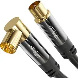 Produktbild: KabelDirekt – 4K Antennenkabel, TV Kabel 90° gewinkelt/gerade – Fernsehkabel mit Metallstecker für digitales & analoges Fernsehen – 10 m (Winkel-Buchse auf geraden Stecker für DVB-C/DVB-T/DVB-S)