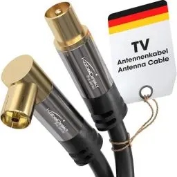 Produktbild: KabelDirekt – 4K Antennenkabel, TV Kabel 90° gewinkelt/gerade – Fernsehkabel mit Metallstecker für digitales & analoges Fernsehen – 3 m (Winkel-Buchse auf geraden Stecker für DVB-C/DVB-T/DVB-S)