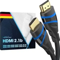 Produktbild: KabelDirekt – 10K & 8K HDMI Kabel, HDMI 2.1b – 1,5 m, erhältlich in 0,5-5 m – Zertifiziert, in Deutschland entwickelt (Ultra High Speed HDMI 2.1 Kabel für PC, PS5, Xbox, Monitor und TV – schwarz-blau)