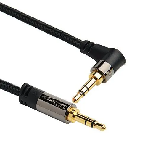 Produktbild: KabelDirekt – Audio/Stereo- Klinkenkabel – 1,5m (Aux Kabel, 3,5mm auf 3,5mm, Nylon, 1 x 90 Grad Winkelstecker) – PRO Series