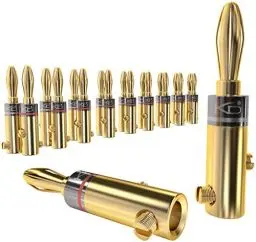 Produktbild: KabelDirekt – Bananenstecker – 10 Paare (Banana-Steckverbinder für Lautsprecherkabel bis 6 mm², flexibler Anschluss für HiFi-Boxen, Verstärker/Endstufen, Receiver/Stereoanlagen, schraubbar, vergoldet)