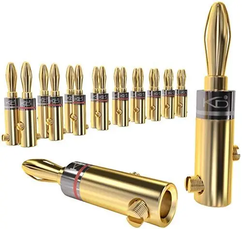 Produktbild: KabelDirekt – Bananenstecker – 10 Paare (Banana-Steckverbinder für Lautsprecherkabel bis 6 mm², flexibler Anschluss für HiFi-Boxen, Verstärker/Endstufen, Receiver/Stereoanlagen, schraubbar, vergoldet)