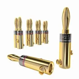Produktbild: KabelDirekt – Bananenstecker – 5 Paare (Banana-Steckverbinder für Lautsprecherkabel bis 6 mm², flexibler Anschluss für HiFi-Boxen, Verstärker/Endstufen, Receiver/Stereoanlagen, schraubbar, vergoldet)
