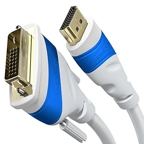 Produktbild: KabelDirekt – HDMI DVI Adapterkabel mit A.I.S. Schirmung gegen Störsignale – 2m (bi-direktionales Monitorkabel, HDMI-Gerät an DVI-Monitor anschließen & umgekehrt, Full HD/1080p, weiß)