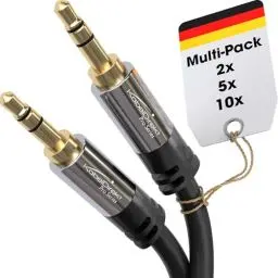 Produktbild: KabelDirekt – Klinkenkabel, Aux Kabel & Audio 3.5mm Kabel – 5x 1,5m Klinkenkabel – Erhältlich in 0,3m bis 10m – Geeignet für Kopfhörer – Handy – PC & Laptop Audio – Auto – HiFi – Stereo, schwarz