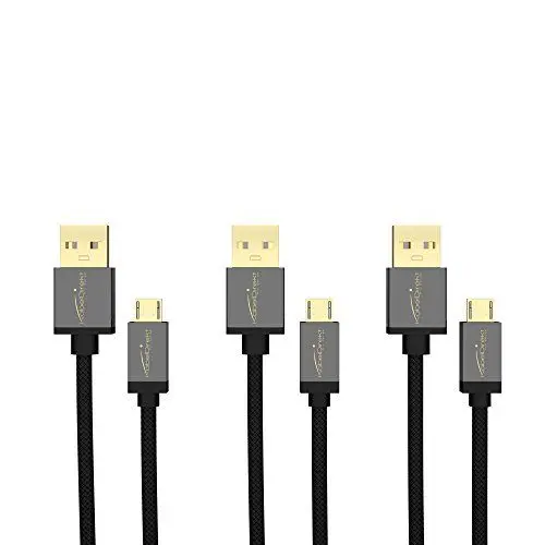 Produktbild: KabelDirekt – Micro USB Kabel – 3x 1m (USB 2.0, Ladekabel/Datenkabel, für alle Micro-USB-Geräte, schwarzes Nylon)
