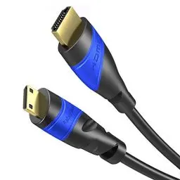 Produktbild: KabelDirekt – Mini-HDMI-Kabel, bruchfest konstruiert – 1m (HDMI zu Mini-HDMI, bidirektional, 4K@60Hz für Ultra HD, HDMI 2.0/1.4, High Speed mit Ethernet, für Tablets/Kameras/Camcorder, schwarz)