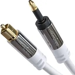 Produktbild: KabelDirekt – Mini-TOSLINK weiß, optisches Audiokabel mit LWL Störsignalschutz – 5 m (Mini-TOSLINK auf TOSLINK, digitales Glasfaserkabel für Soundbar, Stereoanlage/Verstärker, HiFi-Geräte, S/PDIF)