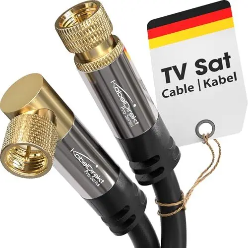 Produktbild: KabelDirekt – SAT Kabel, Koaxialkabel, Satellitenkabel, 90° gewinkelt/gerade – TV Kabel mit F-Stecker, geschirmt, bruchfeste Metallstecker – 10 m (ideal für HDTV, Radio, DVB-T, DVB-C, DVB-S, DVB-S2)
