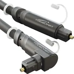 Produktbild: KabelDirekt – TOSLINK-Kabel 90° gewinkelt mit 0% Signalverlust – 1 m – Glasfaserkabel für Soundbar (TOSLINK auf TOSLINK, optisches Audiokabel, Stereoanlage/Verstärker, Heimkino, Xbox One/PS4)
