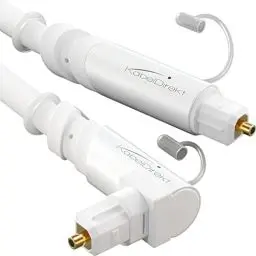 Produktbild: KabelDirekt – TOSLINK-Kabel 90° gewinkelt, optisches Audiokabel, weiß – 1 m – Glasfaserkabel für Soundbar (TOSLINK auf TOSLINK, digitales S/PDIF-Kabel, HiFi/Verstärker, Heimkino, Xbox One/PS4)