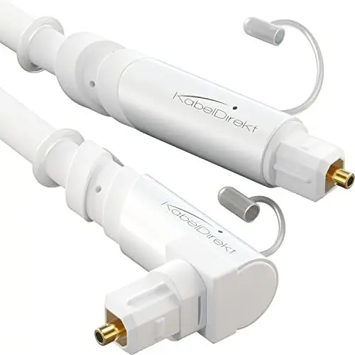 Produktbild: KabelDirekt – TOSLINK-Kabel 90° gewinkelt, optisches Audiokabel, weiß – 1 m – Glasfaserkabel für Soundbar (TOSLINK auf TOSLINK, digitales S/PDIF-Kabel, HiFi/Verstärker, Heimkino, Xbox One/PS4)