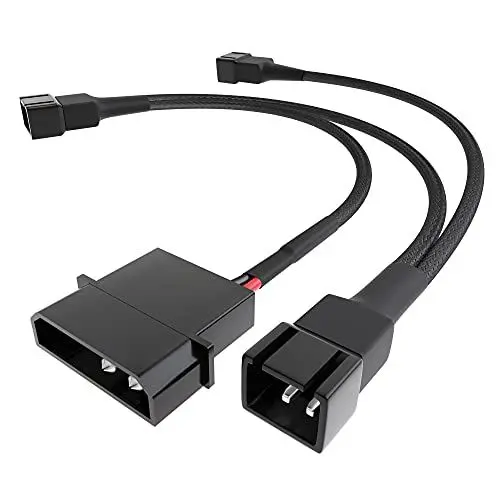 Produktbild: KabelDirekt – hochflexibles Molex Lüfter Verteilerkabel, 4-Pin Molex 12 V (2-polig) auf 3× 3-Pin Stecker (2-polig), 20/20/20 cm – mit robuster Nylonummantelung