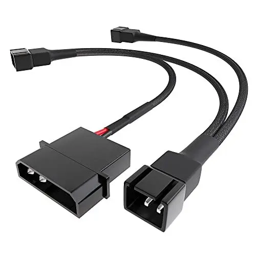 Produktbild: KabelDirekt – hochflexibles Molex Lüfter Verteilerkabel, 4-Pin Molex 5 V (2-polig) auf 3× 3-Pin Stecker (2-polig), 20/20/20 cm – mit robuster Nylonummantelung