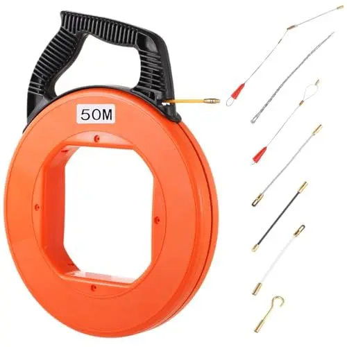 Produktbild: Kabeleinzugsset mit 7 Kopfverbindern, 4,5 mm Durchmesser und 164 ft Glasfaser-Einzugsspule, Einzugsspule, Draht-Einziehband, Einziehhilfe mit 7 Führungsfedern, Kunststoffgehäuse（4mm-50M）