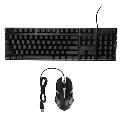 Produktbild: Kabelgebundene Gaming-Tastatur und -Maus-Kombination, 104 Tasten LED-Hintergrundbeleuchtung, Ergonomische Wasserdichte Gaming-Tastatur und USB-Maus-Kit für(d500 Wort transparenter schwarzer Anzug)