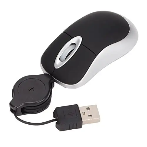 Produktbild: Kabelgebundene USB-Maus, 68 cm Einziehbares Kabel, Tragbare Maus für Computer und Laptops, Kompakte Reisemaus, Verstellbare Kabelmaus