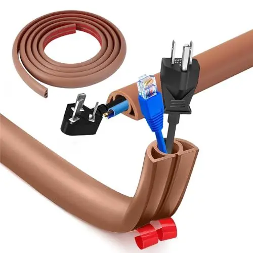 Produktbild: Kabelkanäle, 2M Flexibler Fussboden Kabelkanal Selbstklebend Boden Kabelbrücke PVC Kabelschacht Kabelschutz Kabelabdeckung für Netzkabel in Haushalt Büro Schule(Braun, 2cm)