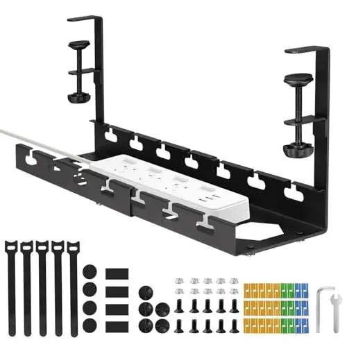 Produktbild: Kabelkanal Schreibtisch Organizer – 29-55 cm Einziehbarer Kabelwanne Schreibtisch, Cable Management Under Desk Ohne Bohren, Schreibtisch Kabelmanagement Für Büro