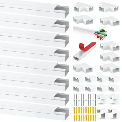 Produktbild: Kabelkanal Selbstklebend Weiss Fernsehkabel Organiser, 8 Stück*1m, Kabelschacht zum verstecken von Kabel für alle Netzkabel in Haushalt, Büro (8 Pack X 1m)