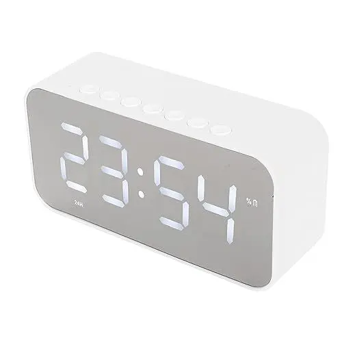 Produktbild: Kabellose Bluetooth-Lautsprecher mit Wecker, Digitaluhr mit Bluetooth-Lautsprecher, Unterstützt FM-Radio, Dual-Alarme, Spiegel-LED-Display, Freisprechen, für Schlafzimmer (Weiß)