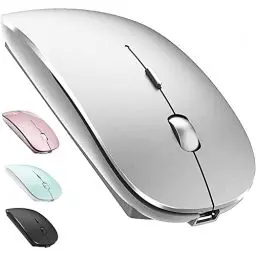 Produktbild: LEAPEST Kabellose Bluetooth Maus für MacBook Pro/Air/Mac/iPad/Laptop/Desktop/Mac/PC/Computer/Telefon - Tragbare schlanke, leise Büromäuse mit USB-C-Adapter 2,4 GHz -Mäuse Kabellos (Silber)