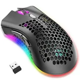 Produktbild: Kabellose Gaming Maus, Computermaus mit Wabenschale, 7 programmierte Tasten, 3 einstellbare DPI, USB-Empfänger, tragbare, ergonomische optische RGB- für Laptop PC/Mac, schwarz (Black)