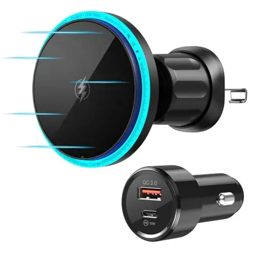 Produktbild: Kabellose Kfz-Ladegerät-Halterung, kompatibel mit iPhone 15/14/13/12 Serie, 20 W Schnellladung, Lüftungsschlitz-Clip, magnetische Handyhalterung - Schwarz