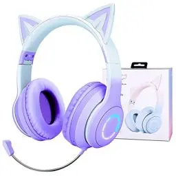 Produktbild: Bluetooth Kopfhörer Kinder, Katzenohren Kinder Kopfhörer mit LED Leucht, Kabellose Kinder Kopfhörer mit Kabel, Verstellbare Kopfhörer Over-Ear mit Mikrofon für Mädchen/Erwachsene/Tablet/iPad/Schule