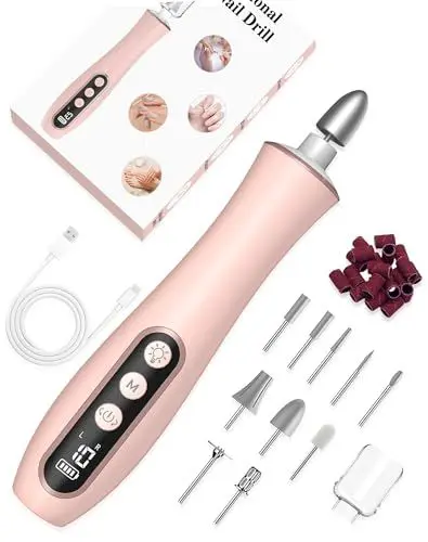Produktbild: Kabellose Nagelfräse Tragbare 2000 mAh Wiederaufladbare Elektrische Nagelfeile 10-Gang Nagelbohrmaschine Professionelles Maniküre-Pediküre-Set für Frauen Hand- und Fußpflege Naturnägel Rosa (Rosa)