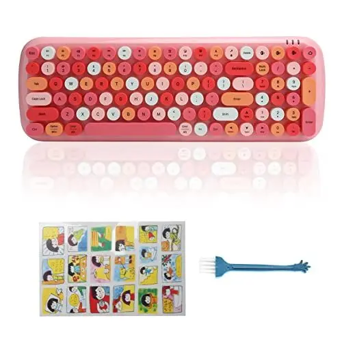 Produktbild: Kabellose Tastatur, Candy-BT Bluetooth 5.1 Multi-Device-Tastatur Retro Runde Tastenkappen Tastatur Geräuscharme Kabellose Tastatur mit 100 Tasten für Laptop, Handy, Tablet(Rosa gemischte Farbe)