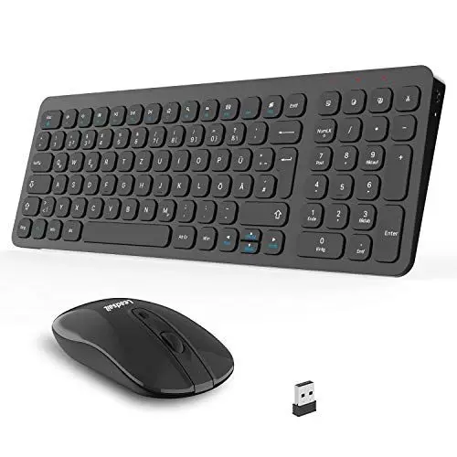 Produktbild: Kabellose Tastatur und Maus, LeadsaiL Tastatur Maus Set Kabellos, Flüsterleiser Tastenanschlag, 2.4 GHz QWERTZ Deutsches Layout mit 2-in-1 USB Nano Empfänger, für PC, Desktop, Laptop, Windows, Mac