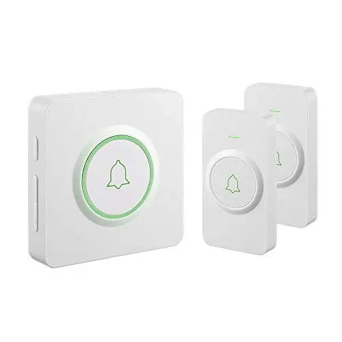 Produktbild: Kabellose Türklingel, AVANTEK DB-21 400m Wasserdichte Funkklingel mit 2 Sender und Plug-In-Empfänger, Memory-Funktion, 52 Melodien auf 5 Stufen Volumes für Zuhause, Büro, Hotel, etc. (Weiß)