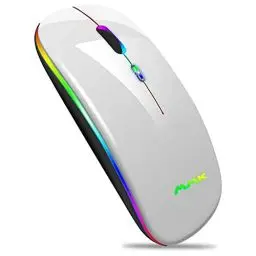 Produktbild: kabellose Bluetooth Maus für Laptop,2.4G tragbare optische USB-Funkmäuse, wiederaufladbare LED-Dual-Mode (Bluetooth 5.0 und 2.4G drahtlos) für Laptop, PC, iOS, Android, Windows,Silber