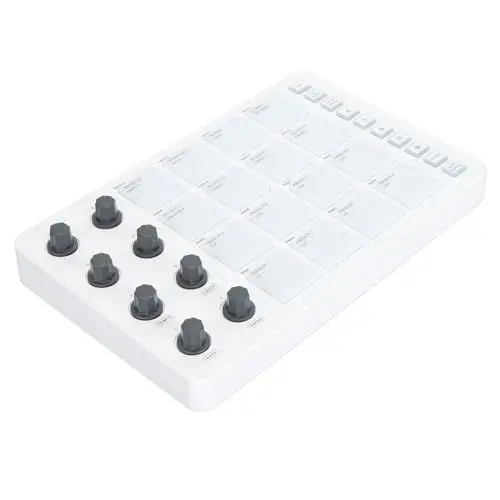 Produktbild: Kabelloser MIDI-Controller, 16 RGB-Drum-Pads, 8 Regler, Geringe Verzögerung, 16 Stunden Akku, Stromversorgung über USB, mit 3,5-mm-MIDI-Ausgang für, FL Studio, Cubase