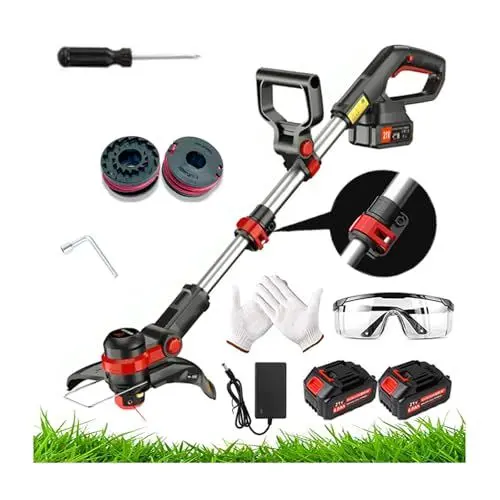 Produktbild: Kabelloser Rasentrimmer - Inklusive Li-Ionen-Akku, Ladegerät, Spule, Sicherheitsschutz und Rad für Kantenschnitt für Rasen und andere Gartenpflege