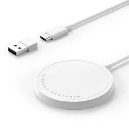 Produktbild: Kabelloses Ladegerät, 15W Max Schnelles Magnetisches Drahtloses Ladepad Kompatibel mit iPhone 15/14/13/12 mit USB-A Konverter Weiß