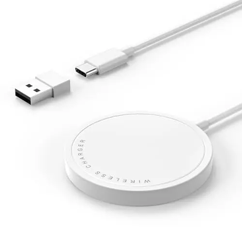 Produktbild: Kabelloses Ladegerät, 15W Max Schnelles Magnetisches Drahtloses Ladepad Kompatibel mit iPhone 15/14/13/12 mit USB-A Konverter Weiß