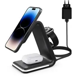Produktbild: Kabelloses Magsafe ladegerät,HATALKIN 3 in 1 Ladestation Apple Watch und iPhone Airpods Kompatibel mit Mag-Safe Ladegerät iPhone 16/15/14/13/12,AirPods Pro/2/3/4, iWatch Serie (18W Adapter)
