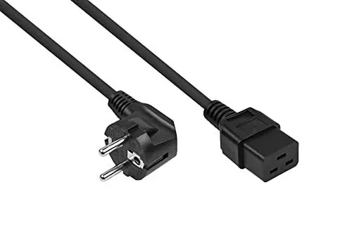Produktbild: Kabelmeister Netzkabel Schutzkontakt-Stecker Typ E+F (90° gew.) an Kaltgeräte-Buchse C19, schwarz, 1,50mm², 5m