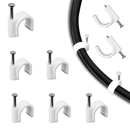 Produktbild: Kabelschelle Nagelschelle 200 Stück Kabel Nagel Befestigung Nagel Weiß Haftclips mit eingestecktem Nagel,Kabelclips Kabelhalter Rund 10mm für Netzwerkkabel