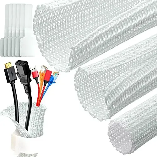 Produktbild: Kabelschlauch weiß(Länge 3m, Durchmesser 12 bis 20mm erweiterbar), selbstschließend kabelschutz für Usb Kabel Stromkabel Audio Video Kabel verstec, Kabelschutzschlauch Schutz vor kauenden Haustieren